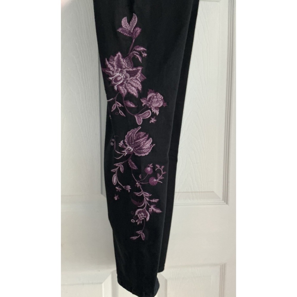Chicos So Slimming Girlfriend Slim Ankle Black Jeans Floral Embroidered Sz 0R